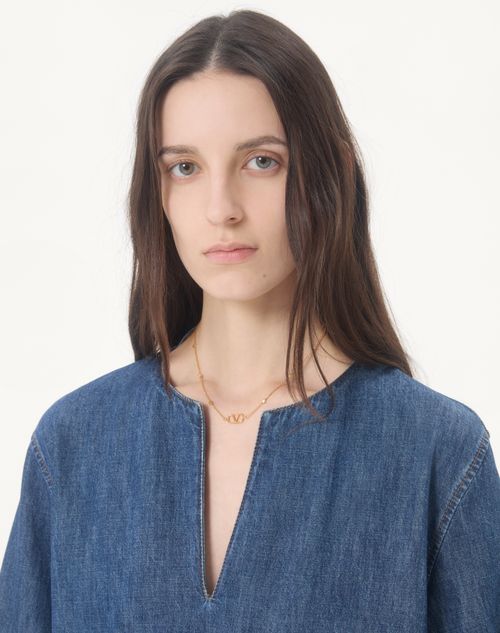 Valentino Garavani - Mini Vlogo Signature Necklace In Metal And Swarovski® Crystals - Gold/crystal - Woman - Jewellery