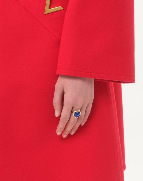 Valentino Garavani - Vlogo Signature Ring In Metal, Enamel And Crystals - Gold/blue - Woman - Jewellery
