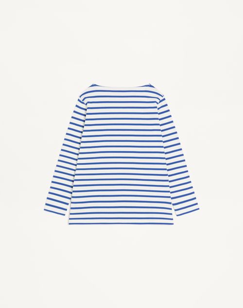 Valentino - Long-sleeved Cotton T-shirt With Chez Valentino Print - Ivory/blue - Woman - Tshirts And Sweatshirts