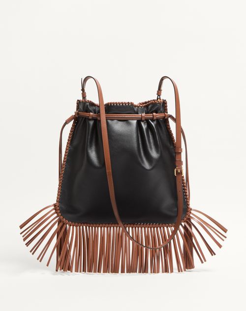 Valentino Garavani - VALENTINO GARAVANI NELLCÔTE ALICE EMBROIDERED BAG WITH FRINGES - Black/multicolor/tobacco - Woman - Shoulder Bags