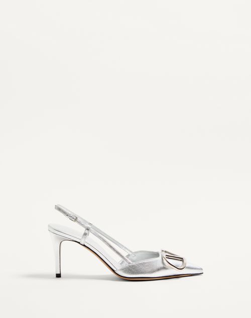 Valentino Garavani - Vlogo Signature Slingback Pump In Laminated Nappa Leather 80mm - Silver - Woman - Pumps