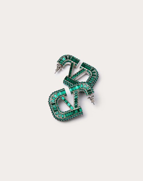 Valentino Garavani - Vlogo Signature Earrings - Palladium/emerald - Woman - Woman Bags & Accessories Sale