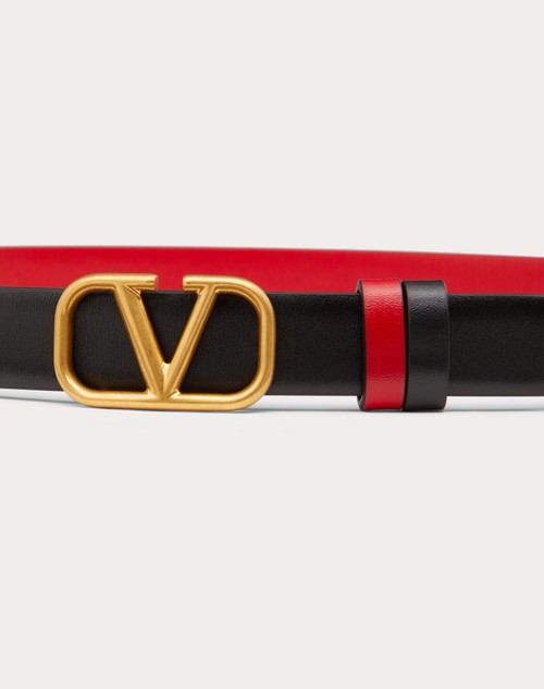 Vロゴ シグネチャー シャイニーカーフスキン リバーシブルベルト 20mm for ウィメンズ インチ ブラック/ピュアレッド | Valentino  JP