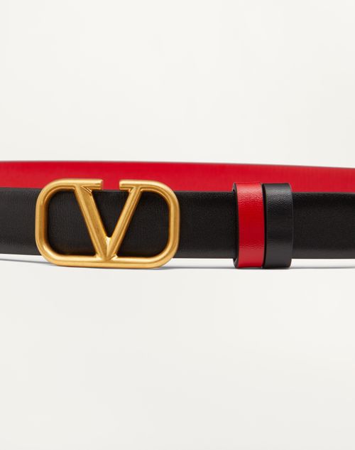 Valentino Garavani - Reversible Vlogo Signature Belt In Glossy Calfskin 20 Mm - Black/pure Red - Woman - Belts