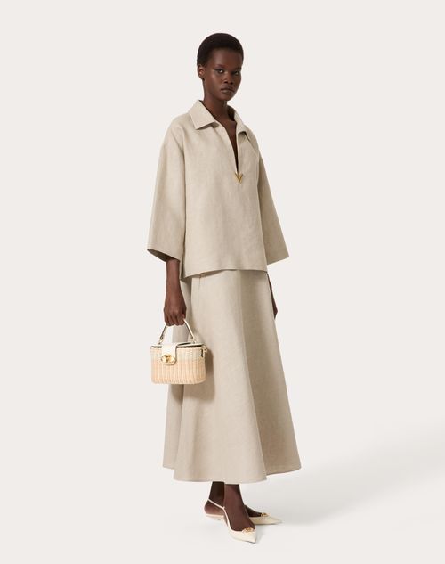 Valentino - Linen Canvas Midi Skirt - Beige Gravel - Woman - Ready To Wear
