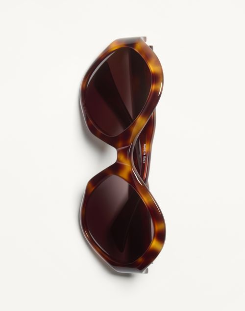 Valentino - Round Acetate Eyewear - Havana/grey - Unisex - Eyewear