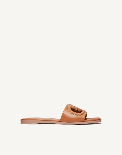 Valentino Garavani - Vlogo Cut-out Calfskin Slide Sandal - Almond/antique Brass - Woman - Slides And Thongs