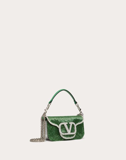 Valentino Garavani - Locò Embroidered Small Shoulder Bag - Green/crystal - Woman - Bags