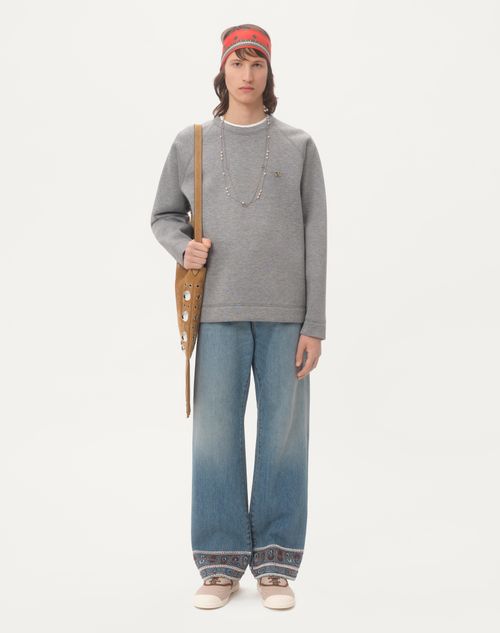 Valentino - Neoprene Crewneck Sweatshirt With Vlogo - Gray Melange - Man - Tshirts And Sweatshirts