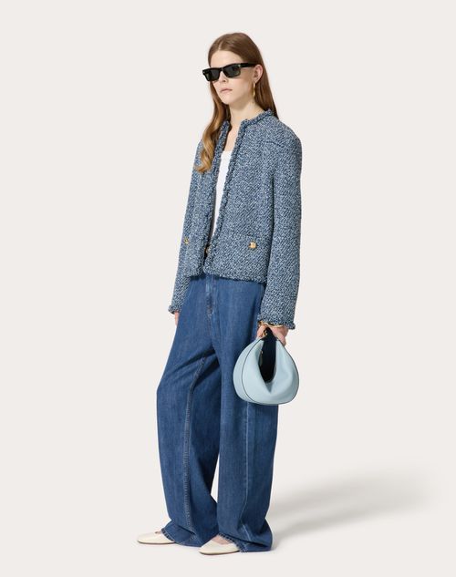 Valentino Garavani - Small Vlogo Moon Hobo Bag In Grainy Calfskin With Chain
 - Porcelain Blue - Woman - Shelf - W Bags - Vlogo Moon