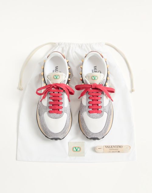 Valentino Garavani - Stud Up Sneaker In Split Leather And Nylon With Butterfly Embroidery - White/multicolor - Man - Sneakers