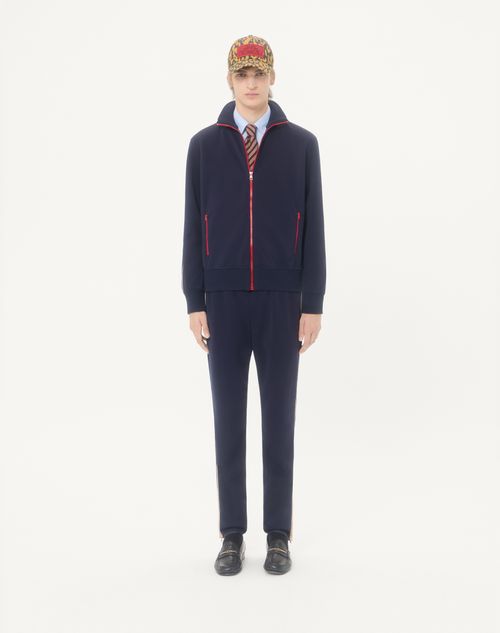 Valentino - ヴァレンティノ Vロゴ シグネチャーエンブロイダリー & コントラストファスナー アセテート スウェットシャツ - ネイビー/ベージュ - メンズ - Tシャツ & スウェット