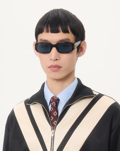 Valentino - Rectangular Acetate Eyewear - Havana/blue - Unisex - Eyewear