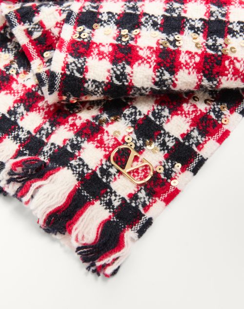 Valentino Garavani - Vlogo Signature Scarf In Wool, Cashmere And Lurex - Navy/ Red - Woman - Soft Accessories