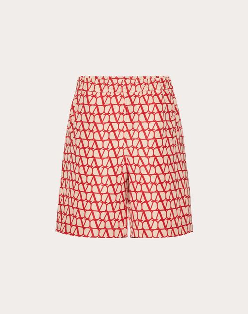 Valentino - Bermuda En Faille De Soie À Imprimé Toile Iconographe Façon All-over - Beige/rouge - Homme - Shorts Et Pantalons