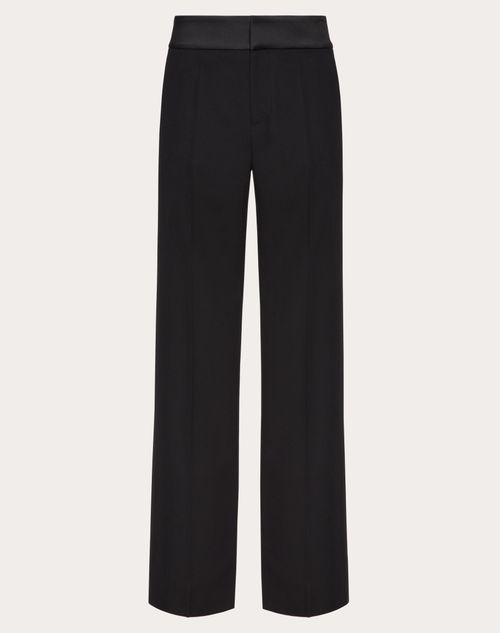 Valentino - Wool Trousers With Belt And Satin Side Bands - Black - Man - Trousers And Shorts