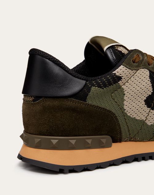 Valentino Garavani - Mesh Fabric Camouflage Rockrunner Sneaker - Military Green/beige - Man - Man View All