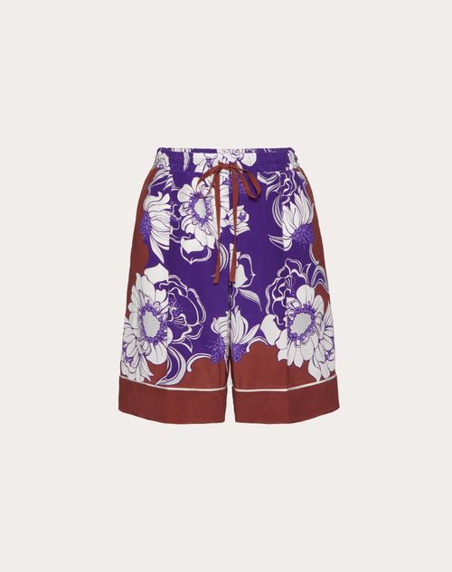 Valentino - Crepe De Chine Bermuda Pajama Shorts With Street Flowers Daisyland Print - Purple/gingerbread/ivory - Woman - Shelve - Pap Rv W2