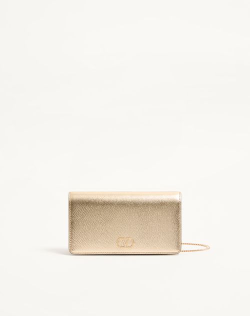 Valentino Garavani - Vlogo Signature Mini Shoulder Bag In Laminated Grainy Calfskin With Jewel Logo - Gold/crystal - Woman - Wallets And Small Leather Goods