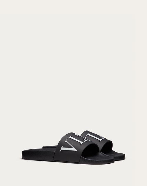 Valentino Garavani - Vltn Rubber Slider Sandal - Black/white - Man - Sandals