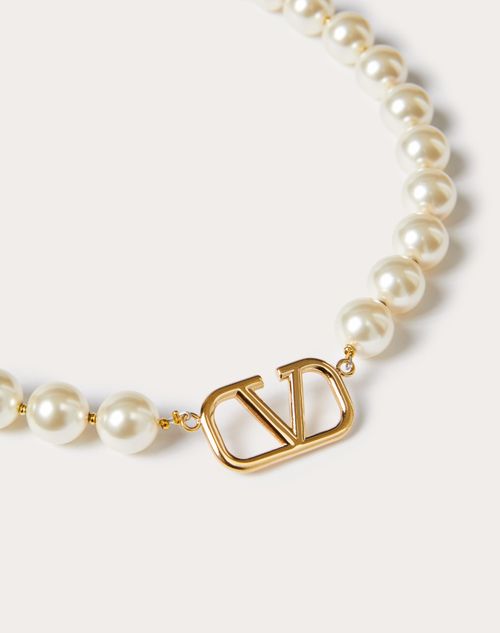 Valentino Garavani - Vlogo Signature Metal Necklace With Swarovski® Pearls - Gold - Woman - Jewelry