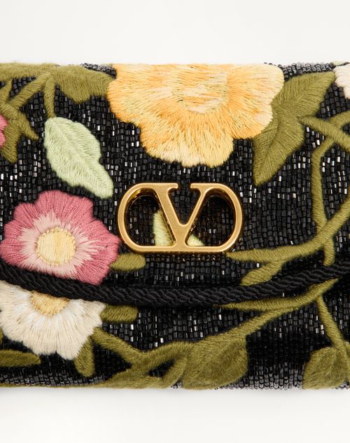 Valentino Garavani - Valentino Garavani Devain Small Embroidered Shoulder Bag - Black/multicolor - Woman - Shoulder Bags