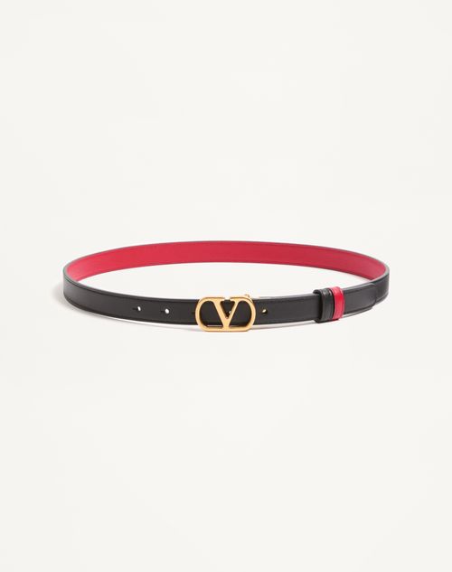 Valentino Garavani - Reversible Vlogo Signature Belt In Glossy Calfskin 20 Mm - Black/pure Red - Woman - Belts