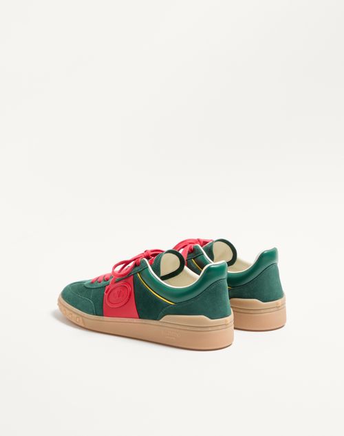 Valentino Garavani - Upvillage Low Top Trainer In Split Leather And Calfskin Nappa Leather - Green/red - Man - Man