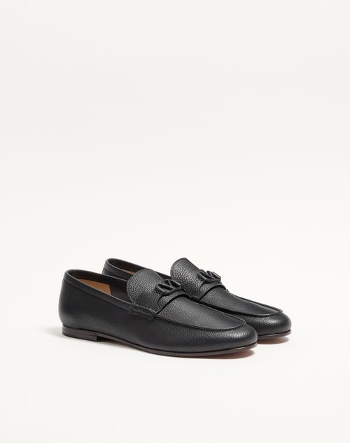 Valentino Garavani - Vlogo Signature Deer Leather Loafer - Black - Man - Loafers And Driver