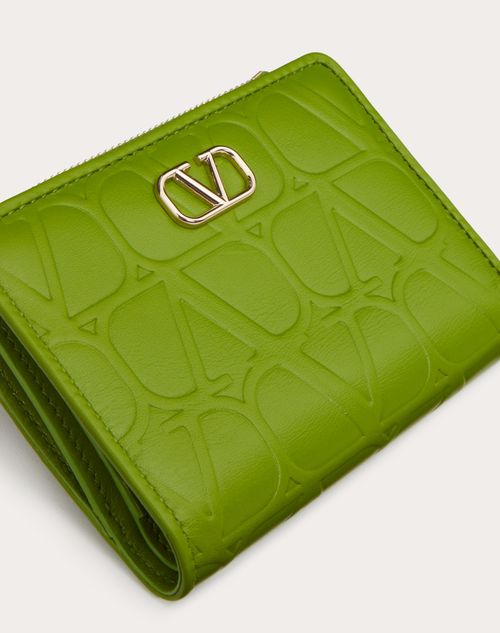 Valentino Garavani - Valentino Garavani Leather Toile Iconographe Wallet In Calfskin - Chartreuse - Woman - Wallets And Small Leather Goods