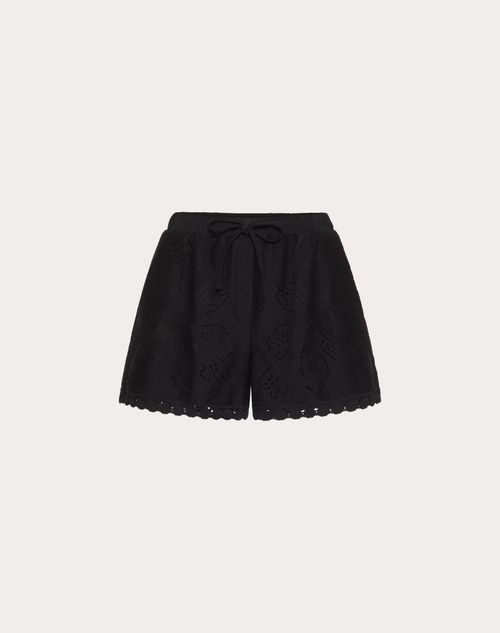 Valentino - Shorts In Valentino Cotton Guipure Jardin Plat - Black - Woman - Trousers And Shorts