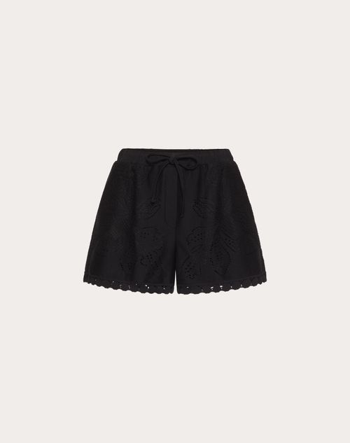 Valentino - Shorts In Valentino Cotton Guipure Jardin Plat - Nero - Donna - Pantaloni E Shorts