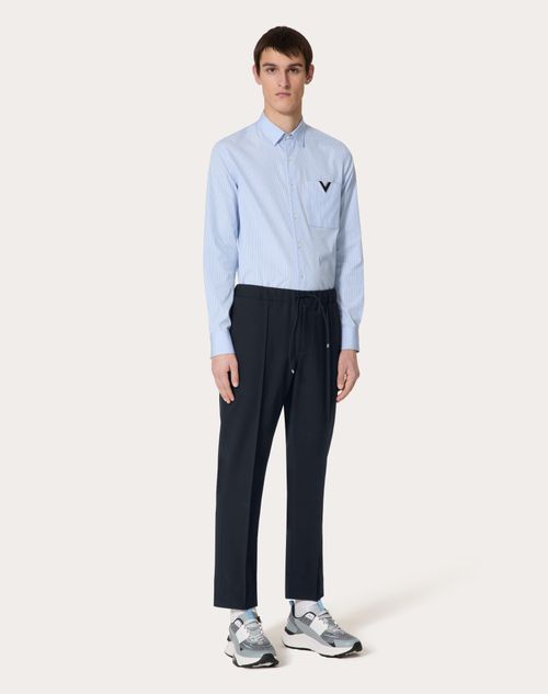 Valentino - Cotton Poplin Shirt With Metallic V Detail - Azure - Man - Ready To Wear