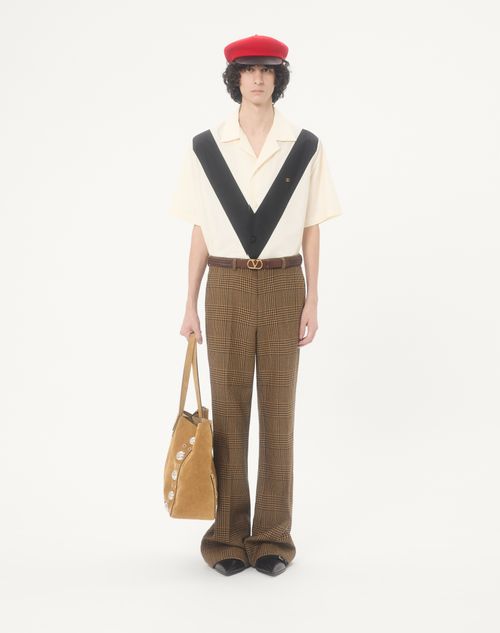 Valentino - Valentino Cotton Poplin Bowling Shirt With Inlaid V And Vlogo Patch - Ivory/black - Man - Shirts