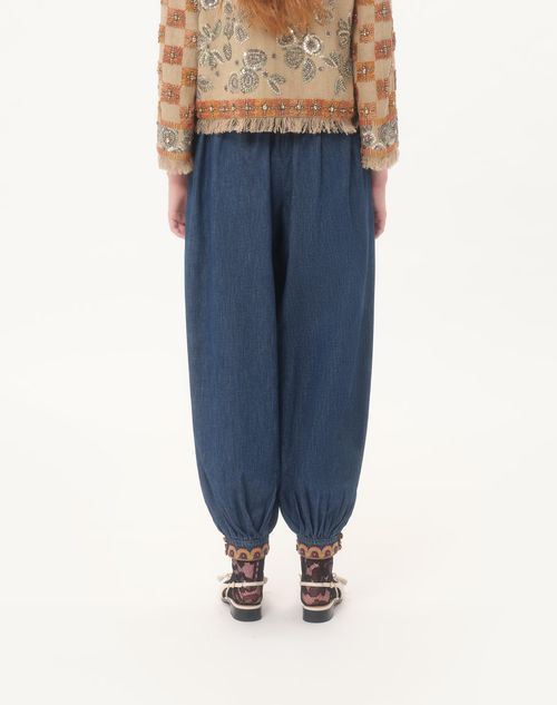 Valentino - Balloon Pants In Embroidered Denim Chambray - Denim - Woman - Denim