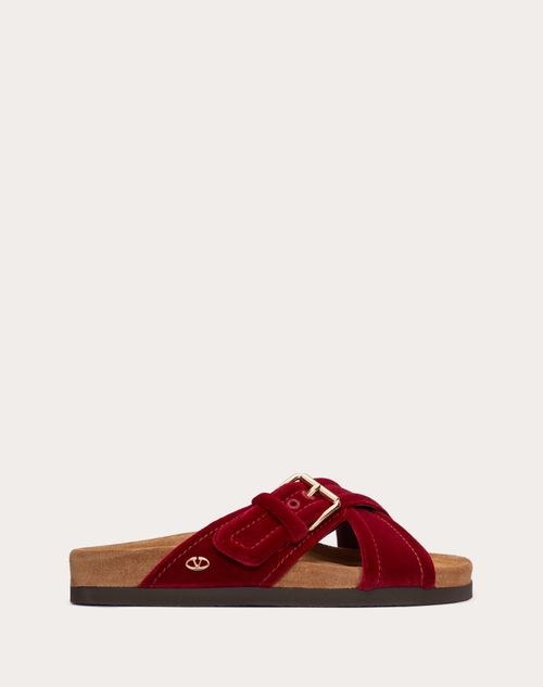 Valentino Garavani - Fussfriend Velvet Slide Sandal 30mm - Cherry - Woman - Slides And Thongs