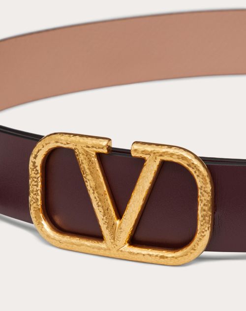 Valentino Garavani - Reversible Vlogo Signature Belt In Grainy Calfskin 30mm - Rubin/rose Cannelle - Woman - Belts