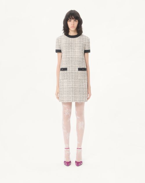 Valentino - Short Dress In Square Tweed - Vanilla/black - Woman - Dresses
