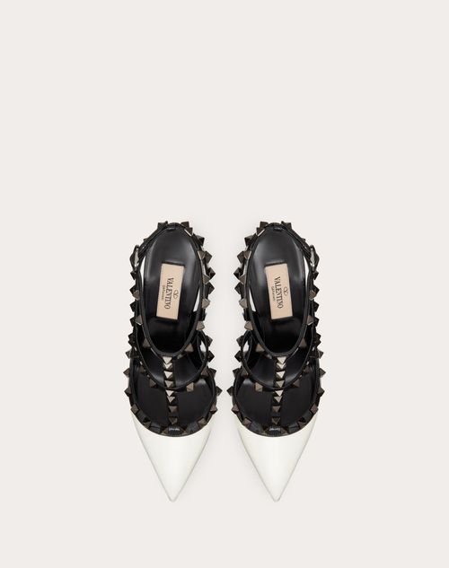 ROCKSTUD MIRROR-EFFECT PUMP WITH MATCHING STRAPS AND STUDS 95 MM SILVER CALFSKIN AND MESH main image 0