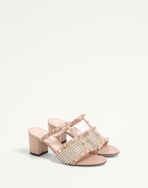 Valentino Garavani - Rockstud Calfskin Slide Sandal With Strass Embroidery 60mm - Crystal/rose Cannelle - Woman - Sandals