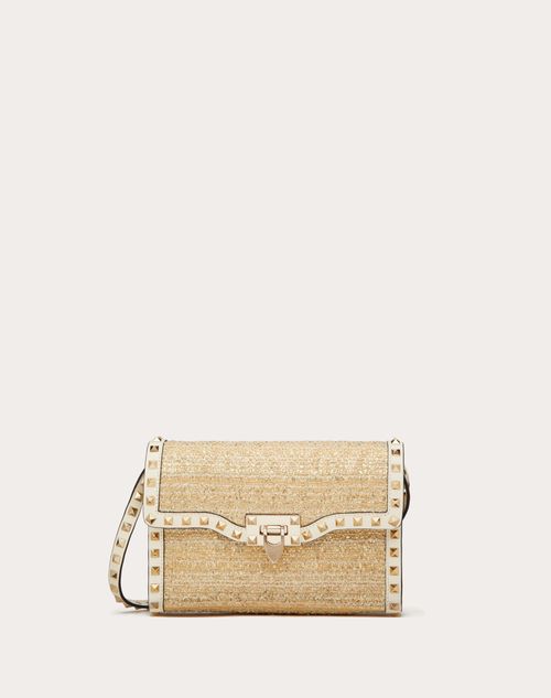 Valentino Garavani - Small Rockstud Shoulder Bag In Bouclé Raffia - Ivory/gold - Woman - Shoulder Bags