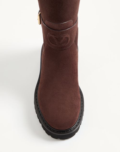 Valentino Garavani - Vlogo Signature Splitleder-stiefel 40mm - Ebenholz - Frau - Stiefel Und Stiefeletten