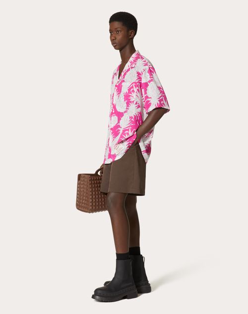 Valentino - Bowlinghemd Aus Seide Mit Ananas-aufdruck - Rosa/weiß - Mann - Hemden