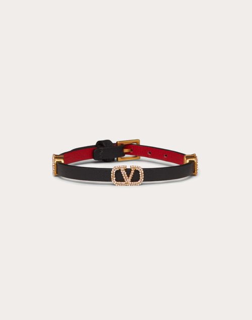 Signature Leather Bracelet Woman in Black/pure Red | Valentino US