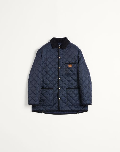 Valentino - Quilted Nylon Shirt Jacket With Vlogo Patch - Navy - Man - Outerwear