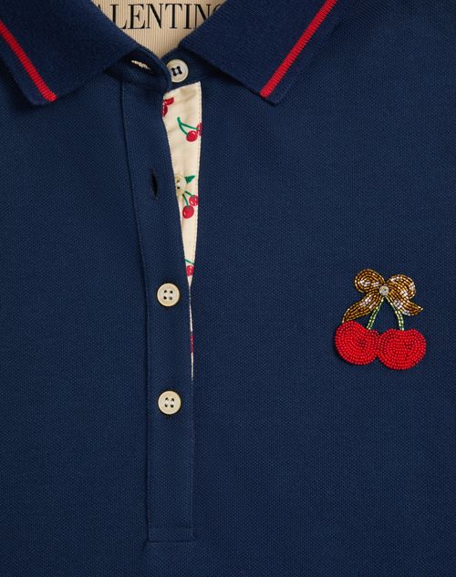 Valentino - Piqué Polo Shirt - Blue - Woman - Tshirts And Sweatshirts