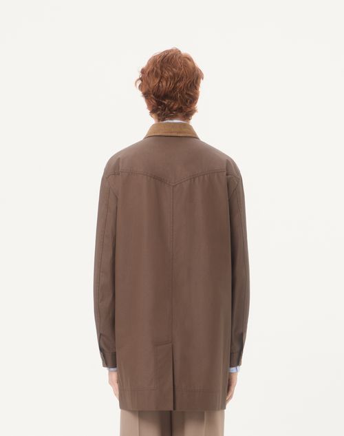 Valentino - Valentino Waxed Cotton Coat With Vlogo Patch - Brown/camel - Man - Outerwear