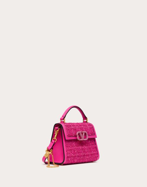 Valentino Garavani - Valentino Garavani Mini Vsling Tweed Handbag - Pink Pp - Woman - Top Handle Bags