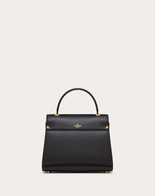 Valentino Garavani - Rockstud Grainy Leather Handbag - Black - Woman - Top Handle Bags