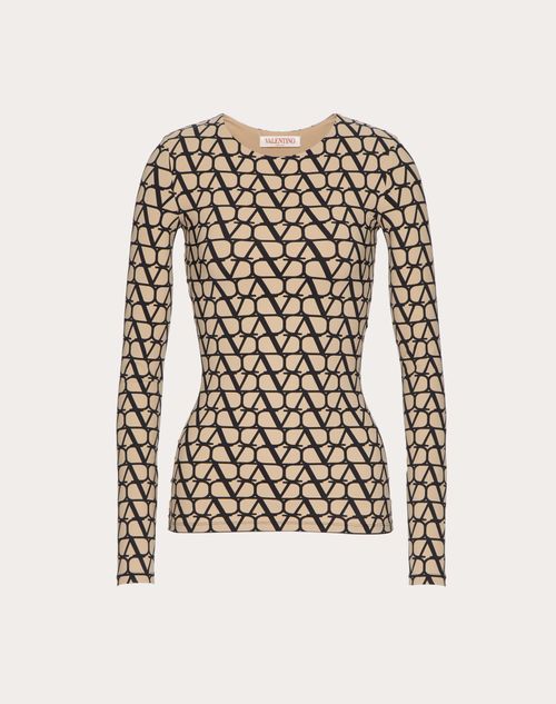 Valentino - Toile Iconographe Jersey Top - Beige/black - Woman - T-shirts And Sweatshirts